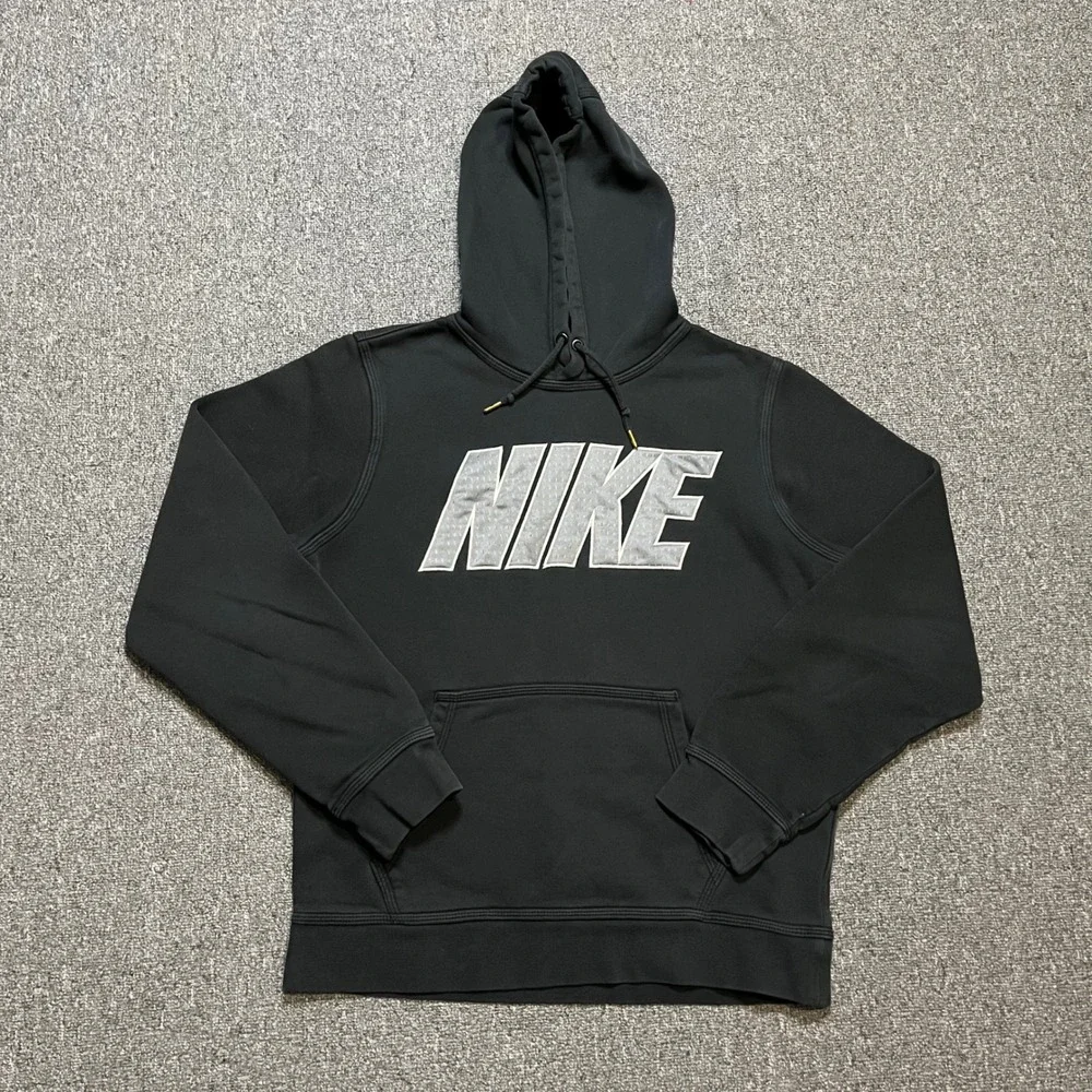 Nike Hoodie‎ Small Black Grey Spellout Logo Pullover Sweatshirt Pocket